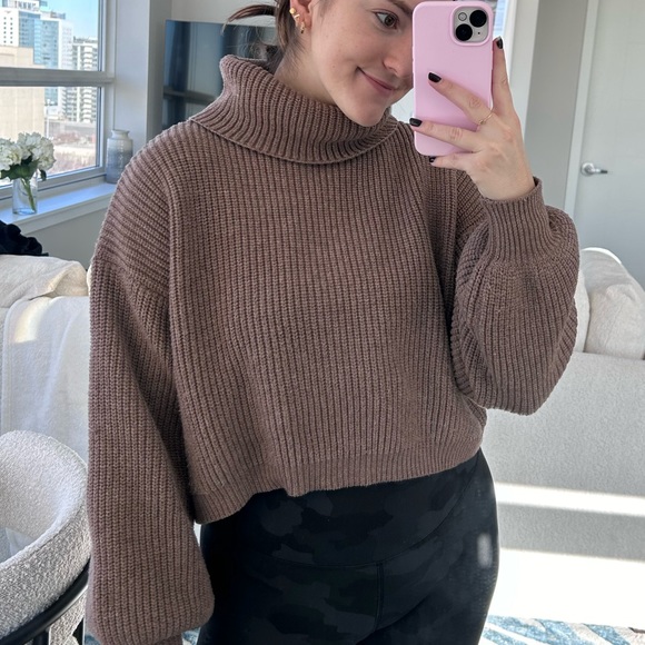 Princess Polly | Cropped Turtleneck Sweater | Brown - Picture 6 of 7